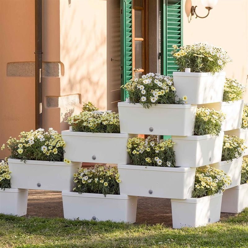 Kit 5 jardinières modulables - 59 x 23 cm - Blanc