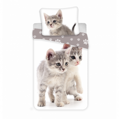 Parure de lit chatons - 140 x 200 cm - Gris