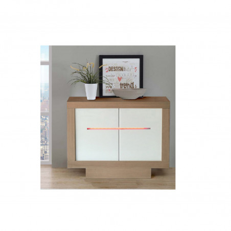 Buffet Oklahoma - 2 portes - L 120 x l 40 x H 85 cm - Chêne et blanc