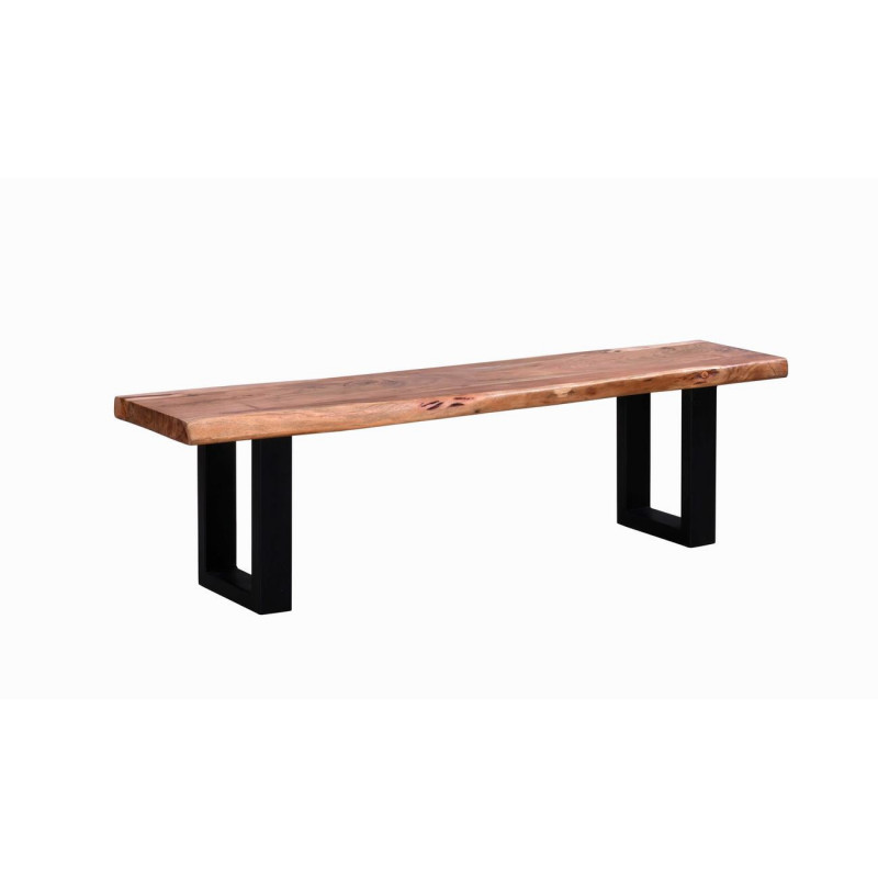 Banc de table - Pieds carrés en métal noir - Goa - L 160 x l 36 x H 45 cm - Marron