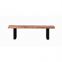 Banc de table - Pieds carrés en métal noir - Goa - L 160 x l 36 x H 45 cm - Marron