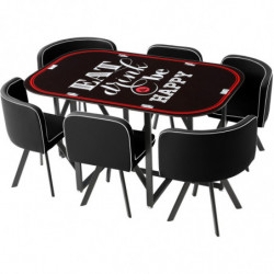 Ensemble table en verre et 6 chaises - L 140 x l 90 x H 75 cm - Noir et rouge