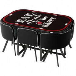 Ensemble table en verre et 6 chaises - L 140 x l 90 x H 75 cm - Noir et rouge