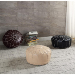 Pouf rond vintage - Fesa - D 50 x H 30 cm - Beige