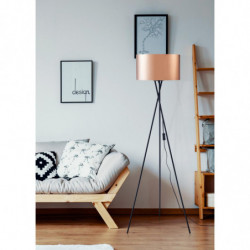 Lampadaire avec abat-jour - Cuivre - H 140 cm - Gris et noir