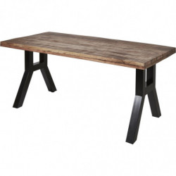 Table à manger en bois massif - Flamingo - L 180 x l 90 x H 77 cm - Marron