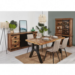 Table à manger en bois massif - Flamingo - L 180 x l 90 x H 77 cm - Marron