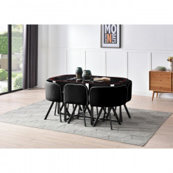 Ensemble table en verre et 6 chaises - L 140 x l 90 x H 75 cm - Noir et rouge