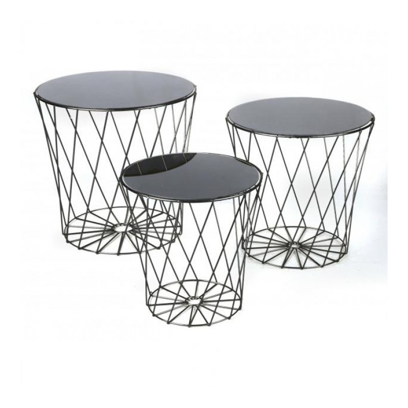 Lot 3 tables d'appoint - D 39 cm x 37,5 cm - Noir