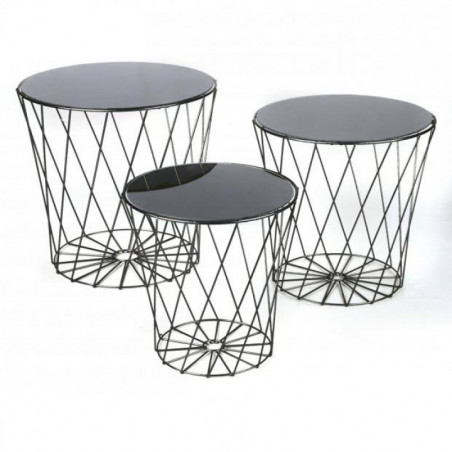 Lot 3 tables d'appoint - D 39 cm x 37,5 cm - Noir