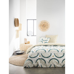 Parure de lit en coton - 240 x 260 cm - Gamme Sunshine - Blanc et bleu