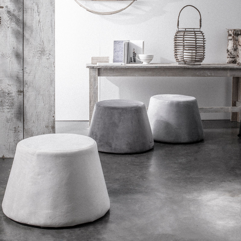 Pouf cylindrique en velours - Stockholm - 31.5 X 34 X 46.5cm - Gris