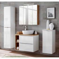 Ensemble meuble vasque + Armoire miroir + Grande armoire - 80 cm - Capri White