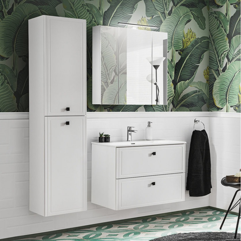 Ensemble meuble vasque + Armoire miroir + Grande armoire - 80 cm - Havana White