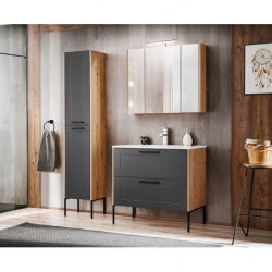 Ensemble meuble vasque + Armoire miroir - 80 cm - Madera Grey