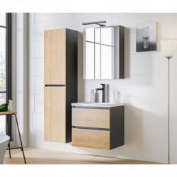 Ensemble meuble vasque + Armoire miroir - 60 cm - Monako Grey Oak