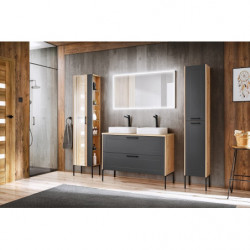 Ensemble meuble sous-vasque + Vasques à poser + Miroir LED - 120 cm - Madera Grey