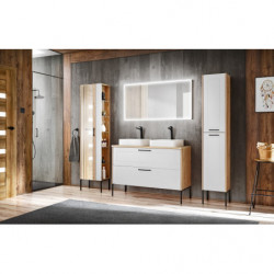 Ensemble meuble sous-vasque + Vasques à poser + Miroir LED + Grande armoire - 120 cm - Madera White