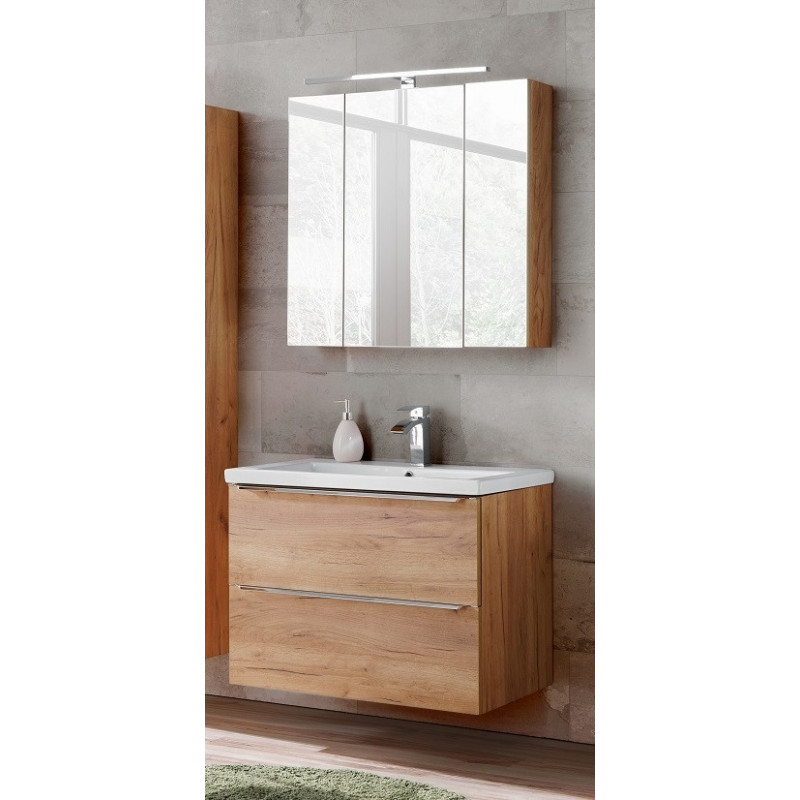 Ensemble meuble vasque + Armoire miroir - 80 cm - Capri Oak