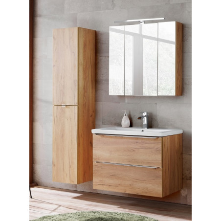 Ensemble meuble vasque + Armoire miroir + Grande armoire - 80 cm - Capri Oak