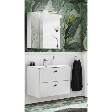 Ensemble meuble vasque + Armoire miroir - 80 cm - Havana White