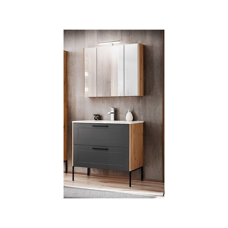 Ensemble meuble vasque + Armoire miroir - 80 cm - Madera Grey