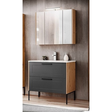 Ensemble meuble vasque + Armoire miroir - 80 cm - Madera Grey