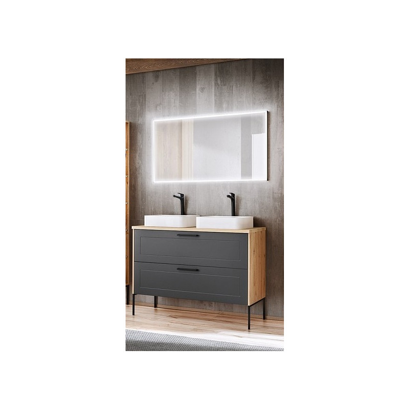 Ensemble meuble sous-vasque + Vasques à poser + Miroir LED - 120 cm - Madera Grey