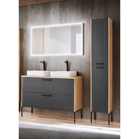 Ensemble meuble sous-vasque + Vasques à poser + Miroir LED - 120 cm - Madera Grey