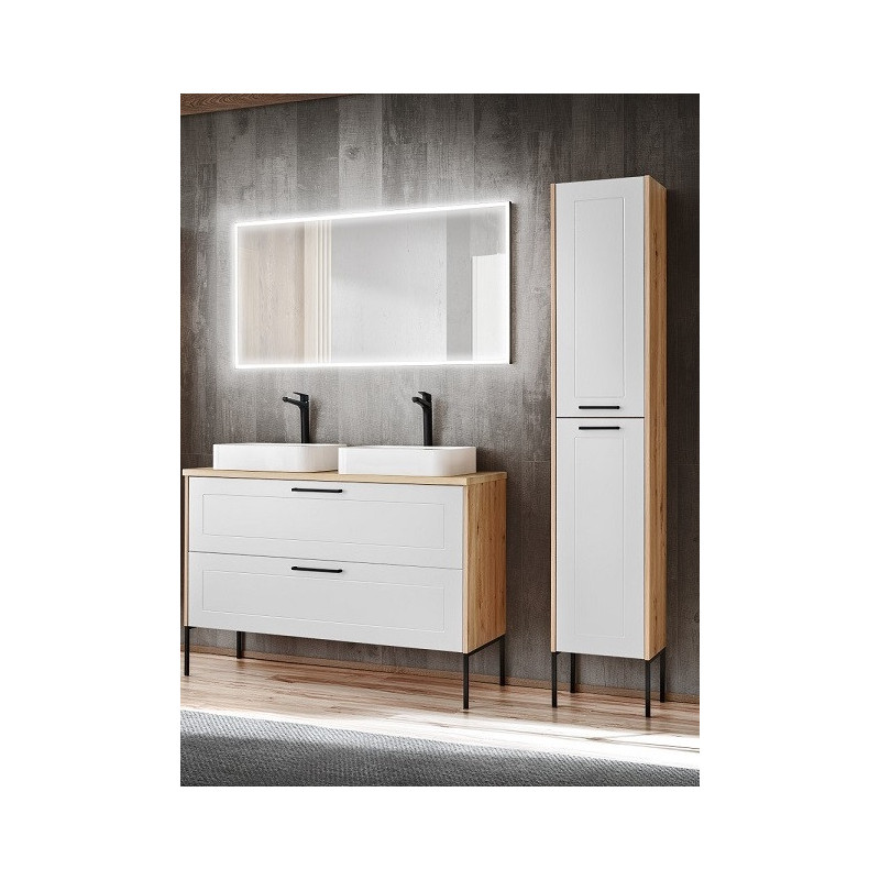 Ensemble meuble sous-vasque + Vasques à poser + Miroir LED + Grande armoire - 120 cm - Madera White