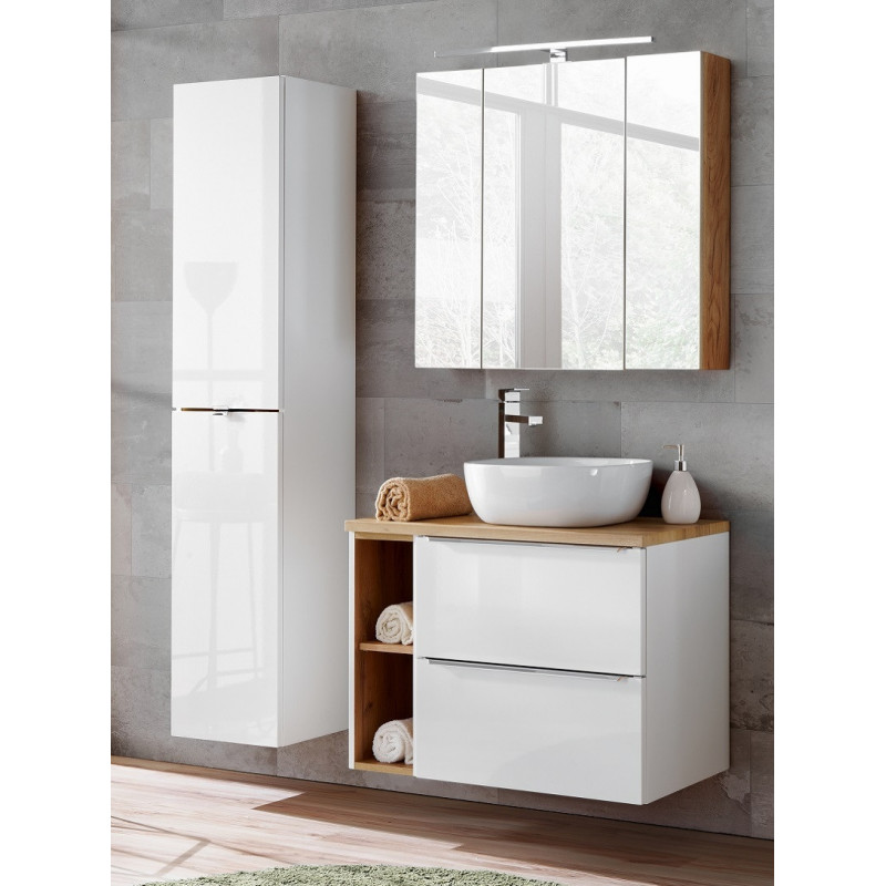 Ensemble meuble vasque + Armoire miroir + Grande armoire - 80 cm - Capri White