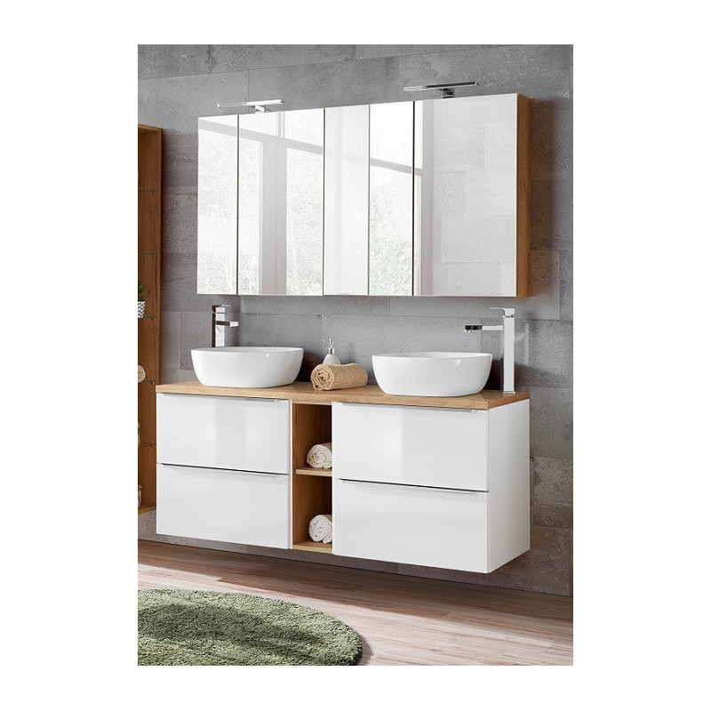 Ensemble meuble vasques à poser + Armoire miroir - 140 cm - Capri White