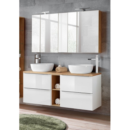 Ensemble meuble vasques à poser + Armoire miroir - 140 cm - Capri White