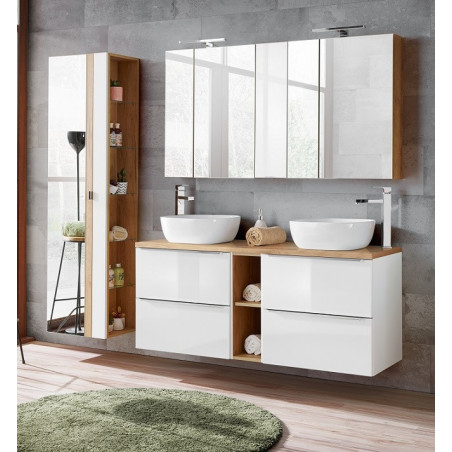 Ensemble meuble vasques à poser + Armoire miroir + Grande armoire - 140 cm - Capri White