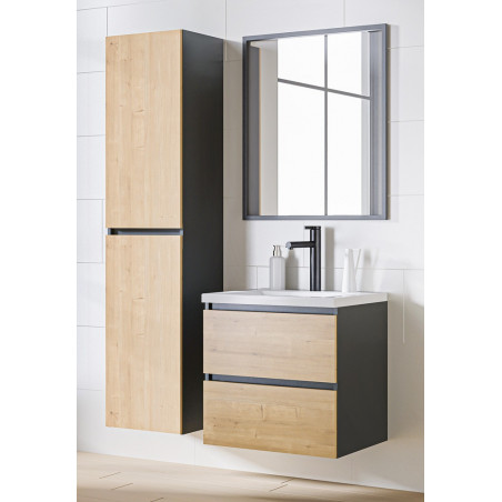 Ensemble meuble vasque + Miroir + Grande armoire - 60 cm - Monako Grey Oak