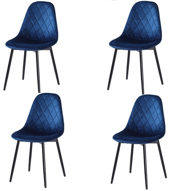 Lot de 4 chaises en velours - Honfleur - L 51,5 x l 45 x H 86 cm - Bleu