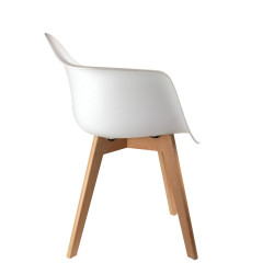 Lot de 4 fauteuils Scandinaves avec accoudoirs | H 85 x P 60,5 x L 62 cm | Pieds en bois brut | Blanc