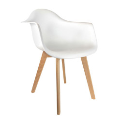 Lot de 4 fauteuils Scandinaves avec accoudoirs | H 85 x P 60,5 x L 62 cm | Pieds en bois brut | Blanc