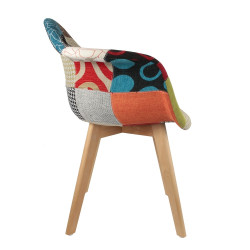 Lot de 2 Fauteuils Scandinaves Patchwork | H 85 x P 60,5 x L 62 cm | Pieds en bois brut | Multicolore