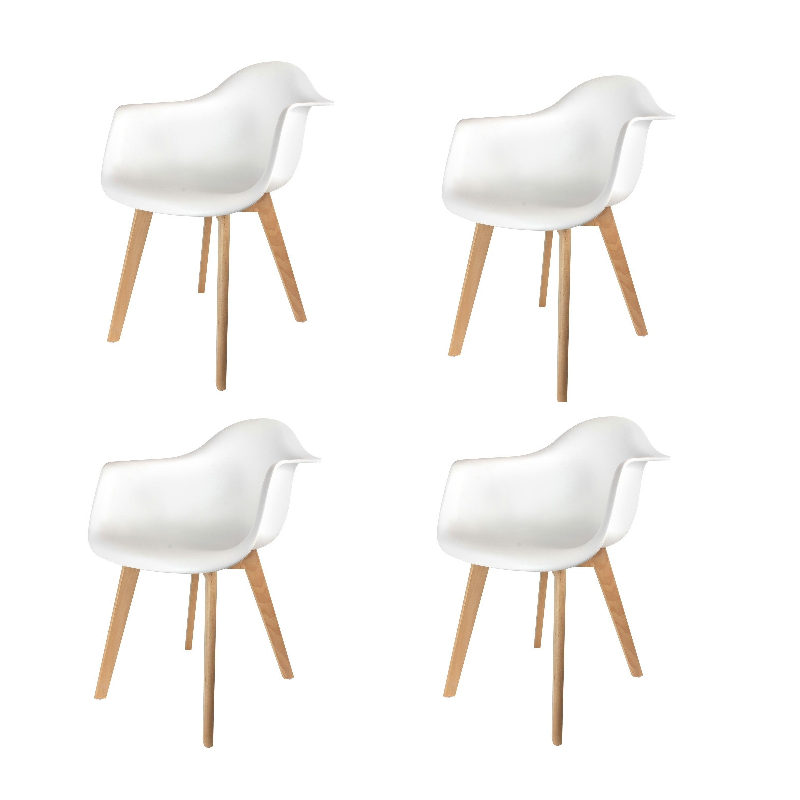 Lot de 4 fauteuils Scandinaves avec accoudoirs | H 85 x P 60,5 x L 62 cm | Pieds en bois brut | Blanc