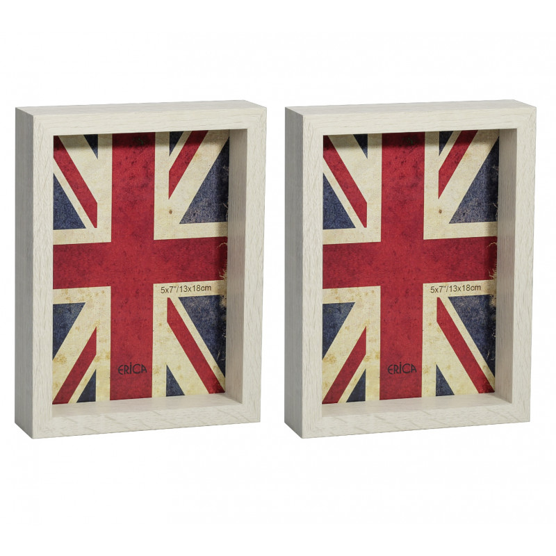 Lot de 2 cadres photo en bois - ERICA "So" - 19,5 x 14,5 x 4 cm - Beige