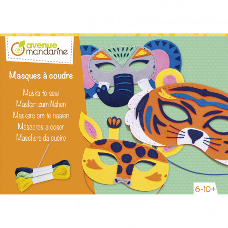 Lot de 3 masques à coudre - Animaux de la savane - 23 x 4 x 16 cm - Coffret créatif