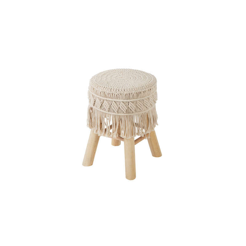 Tabouret en macramé - 41 x 39,5 x 42 cm - Beige