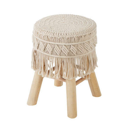 Tabouret en macramé - 41 x 39,5 x 42 cm - Beige