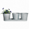 Lot de 3 pots à fleurs avec soucoupe en zinc patiné - 11,1 x 32,8 x 10,5 cm - Gris