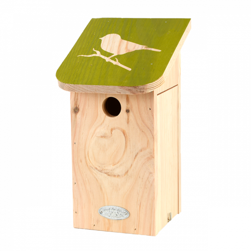 Nichoir mésange bleue pochoir - 15,7 x 14,7 x 27,8 cm - Beige et vert