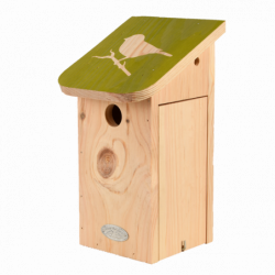 Nichoir mésange bleue pochoir - 15,7 x 14,7 x 27,8 cm - Beige et vert