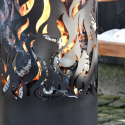 Brasero cylindre - Flammes  - D 39 x 118 cm - Noir