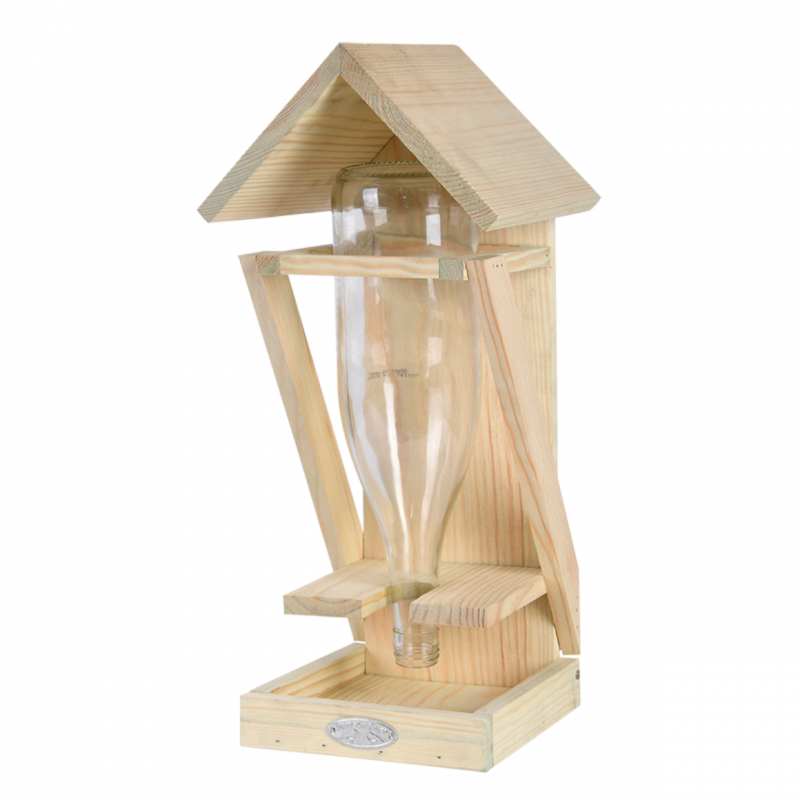 Mangeoire bouteille de vin - l 18.5 x H 41,5 cm - Bois de pin, verre