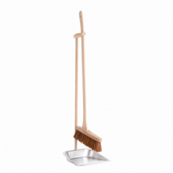 Set de nettoyage balai et pelle à long manche - L 25,5 x H 90,5 cm - Bois de hêtre, acier